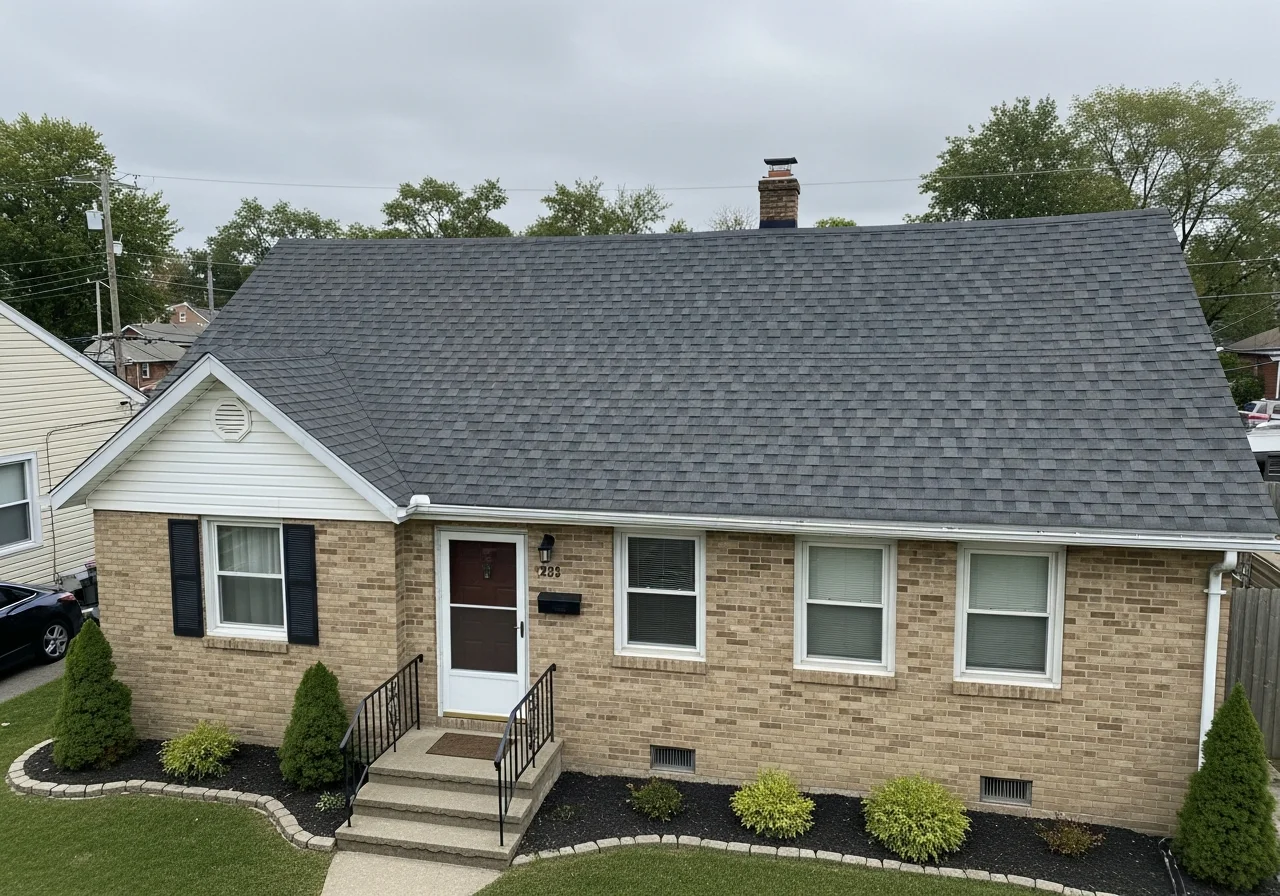 Professional roofing crew with tools and equipment ready for residential restoration work on a home exterior.