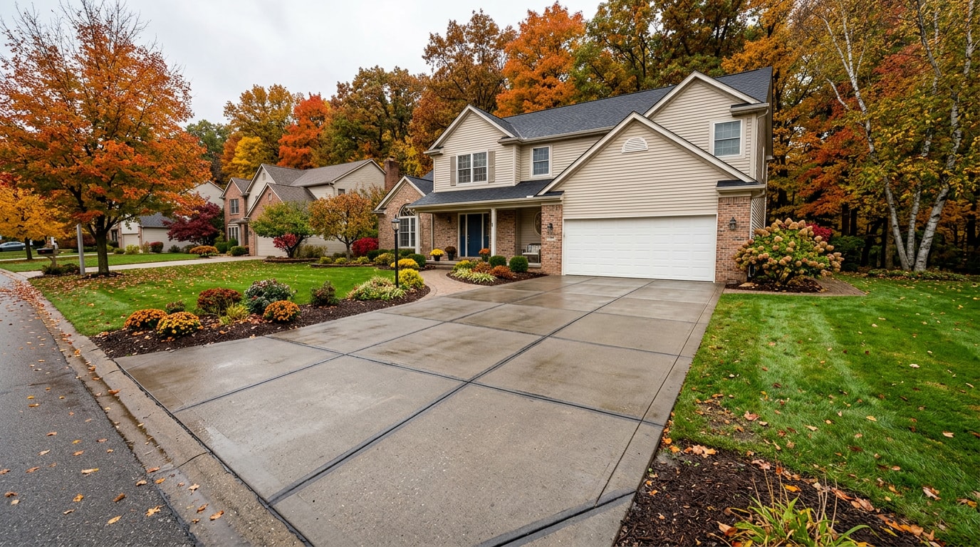 Restored concrete driveway in an Oakland County Michigan neighborhood