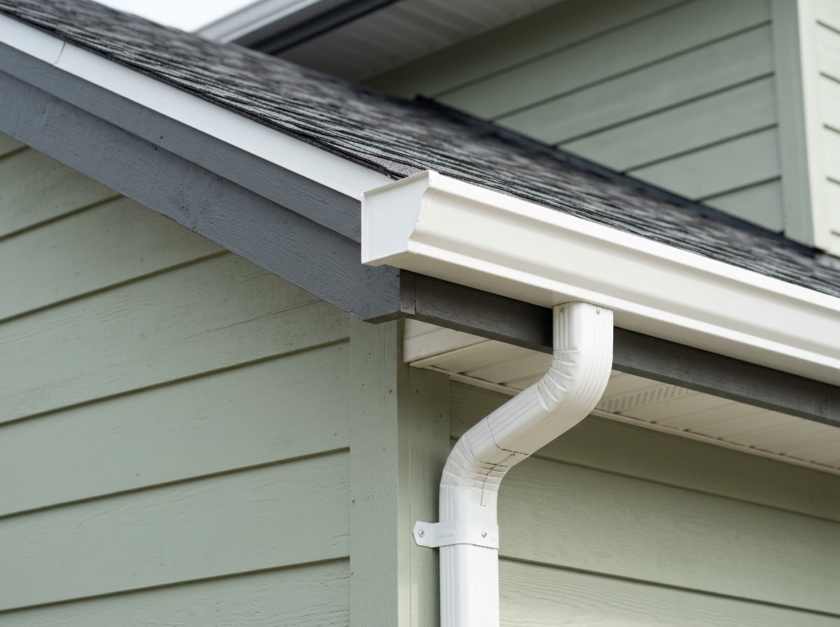 Repaired and newly installed seamless gutters and downspouts on a Macomb County home after storm damage