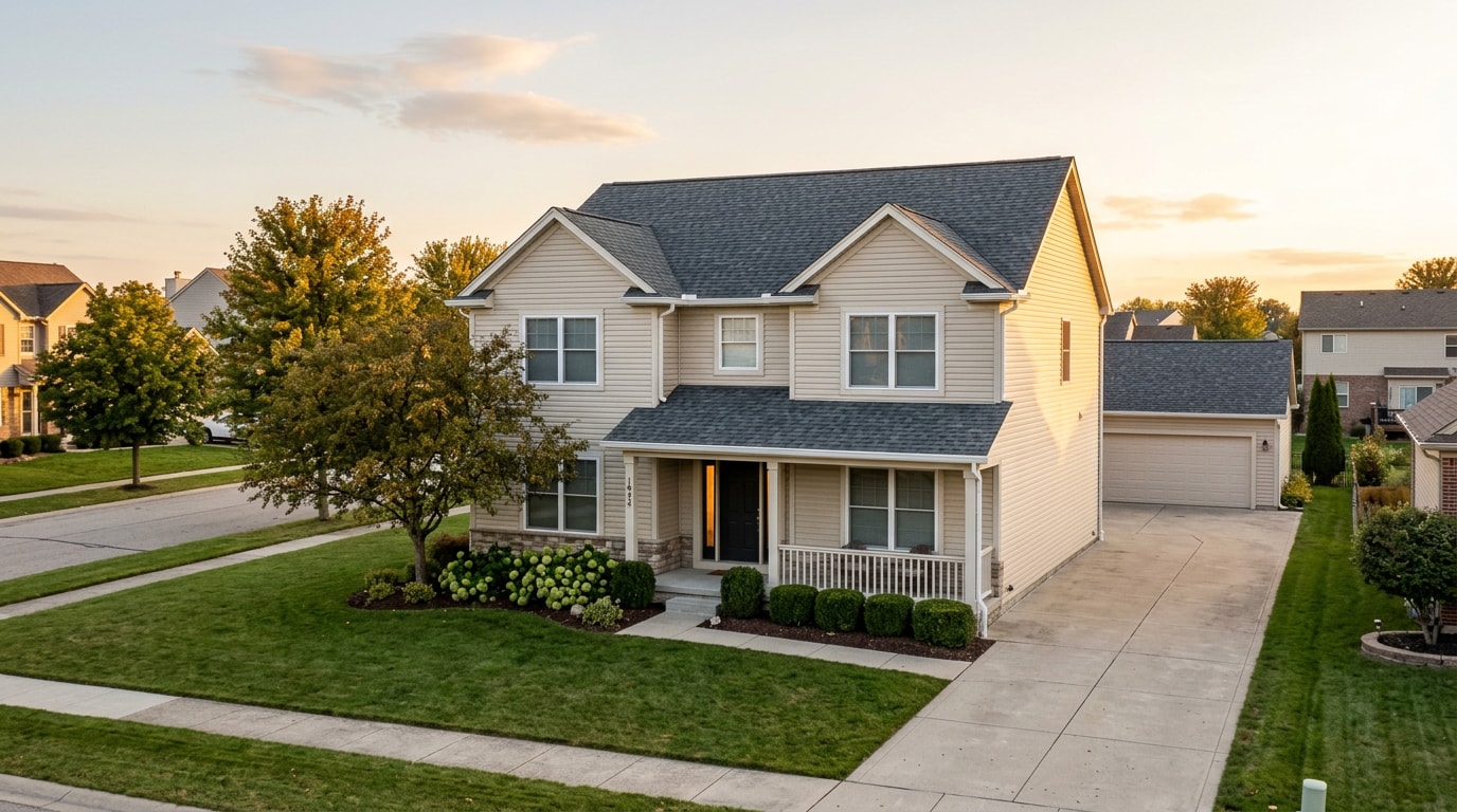 Freshly restored suburban home exterior in Macomb County Michigan after storm damage repair
