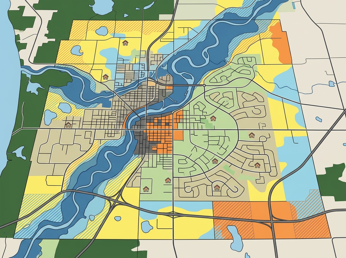 Map graphic showing Wayne County flood zones including Detroit combined sewer areas, Dearborn Rouge River flooding, and western suburb sump pump failure zones
