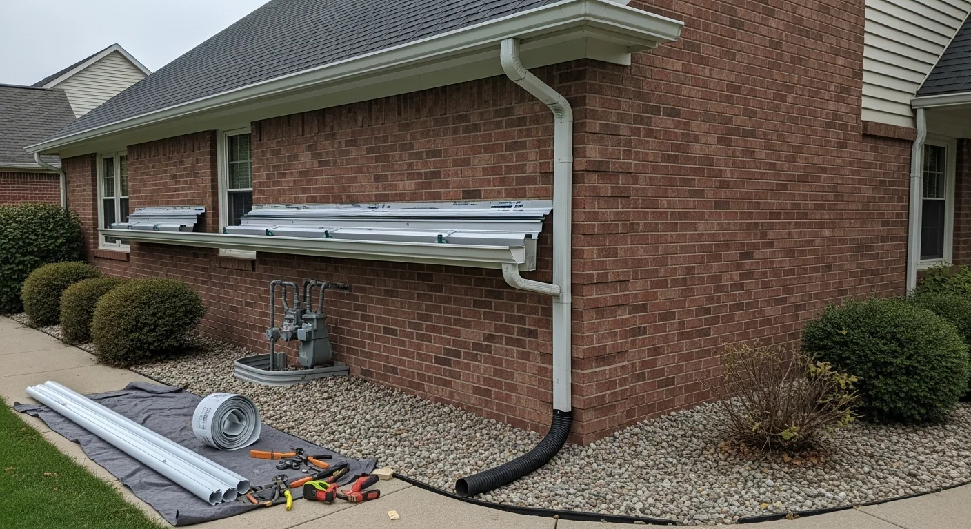 New gutters installed along roofline of residential home