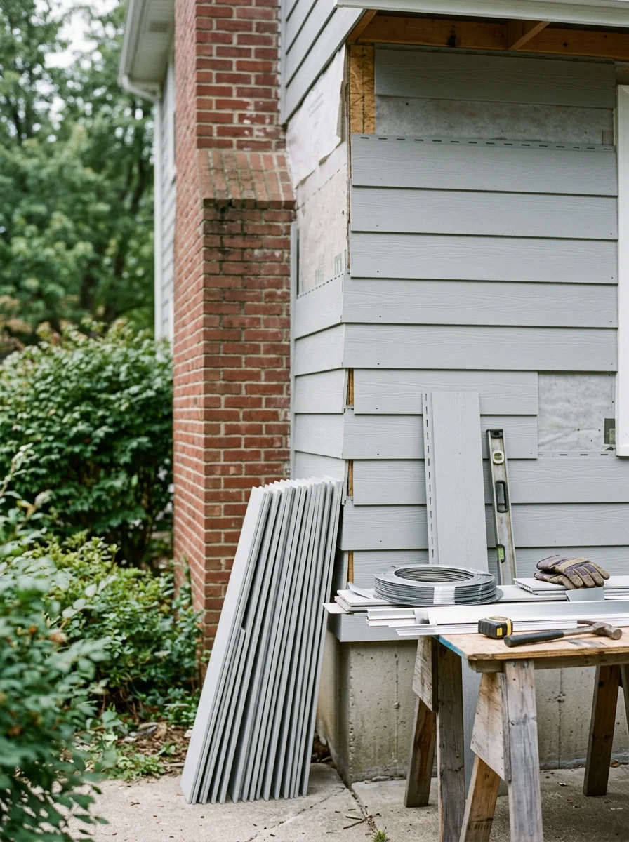 Fiber cement siding installation on a Genesee County home with proper flashing and trim details