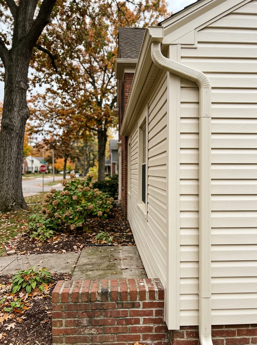 New siding installation on an older home in Ann Arbor, Washtenaw County, with gutters and downspouts visible